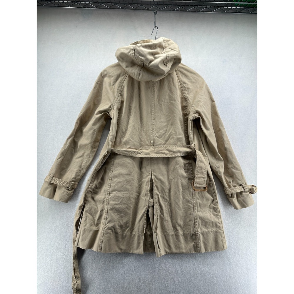 J. Crew Trench Coat Beige Women's 8 Cotton Long Sleeve Full Zip Hooded - Picture 2 of 10